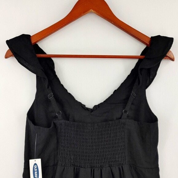 Old Navy Dress Women XS Black Jack Linen-Blend Sleeveless Ruffled Smocked Boho - Picture 5 of 14